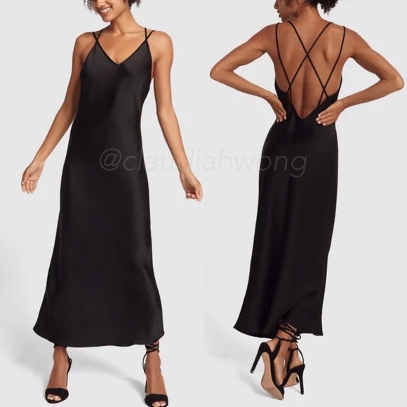 GWYN Olson Satin Backless Maxi Slip Dress in Black - Picture 3 of 11